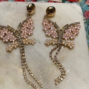 Elegant Pink Butterfly Drop Earrings